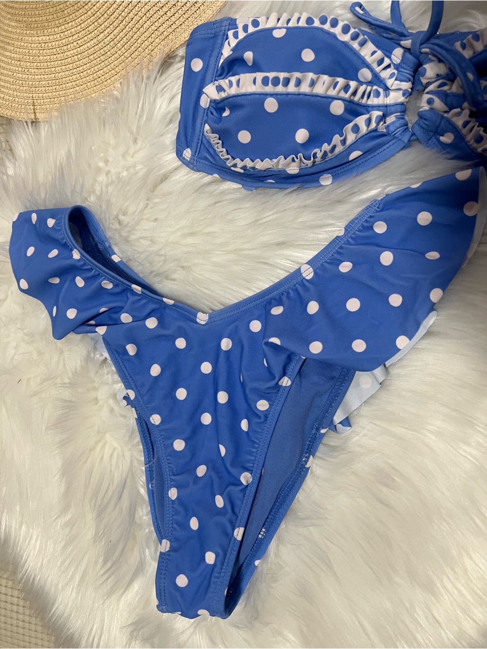 Blue Polka Dot womens Swim Bikini Set - Picture 4 of 11